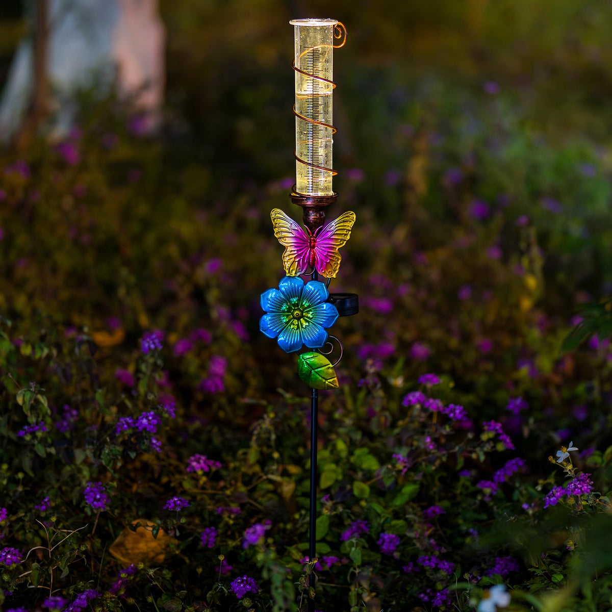 VEWOGIFT rain gauge butterfly decor yard stake highlights charm while tracking rainfall.
