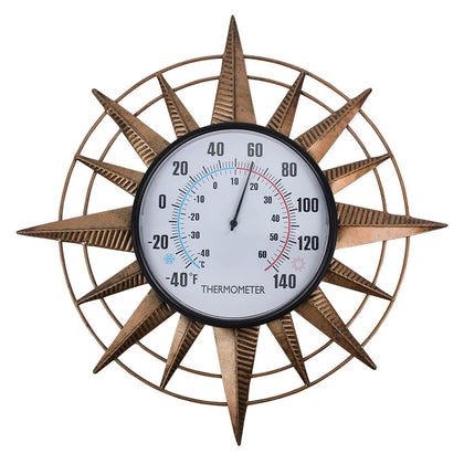 VEWOGIFT sun outdoor thermometer with a 6-inch dial mounted on a wall for easy reading