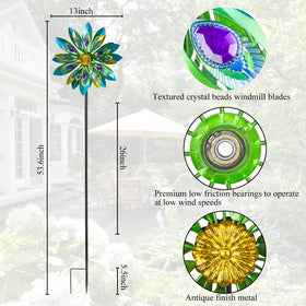 Colorful beads and spinning blades create a sparkling focal point in your garden.
