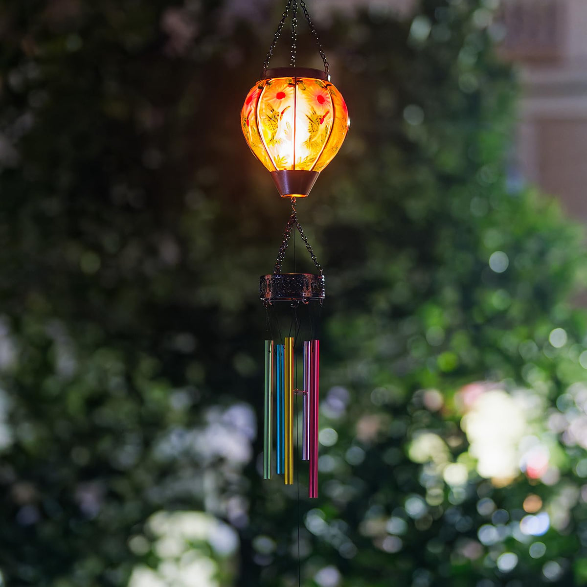 VEWOSTAR colorful wind-tube chimes create a soothing outdoor melody.