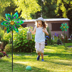 VEWOSTAR wind spinner tall stake for visible garden art from across the yard.