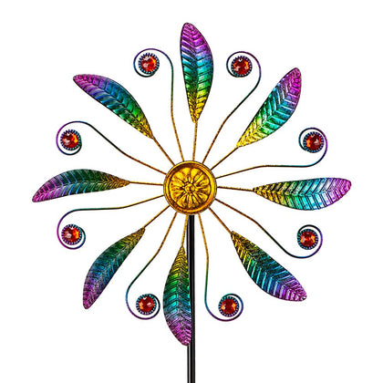 VEWOSTAR metal wind spinner with blue blades turning to boost curb appeal