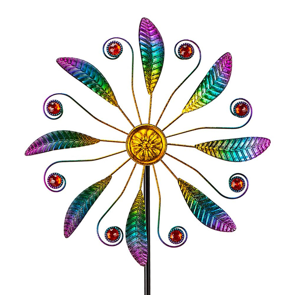 VEWOSTAR metal wind spinner with blue blades turning to boost curb appeal