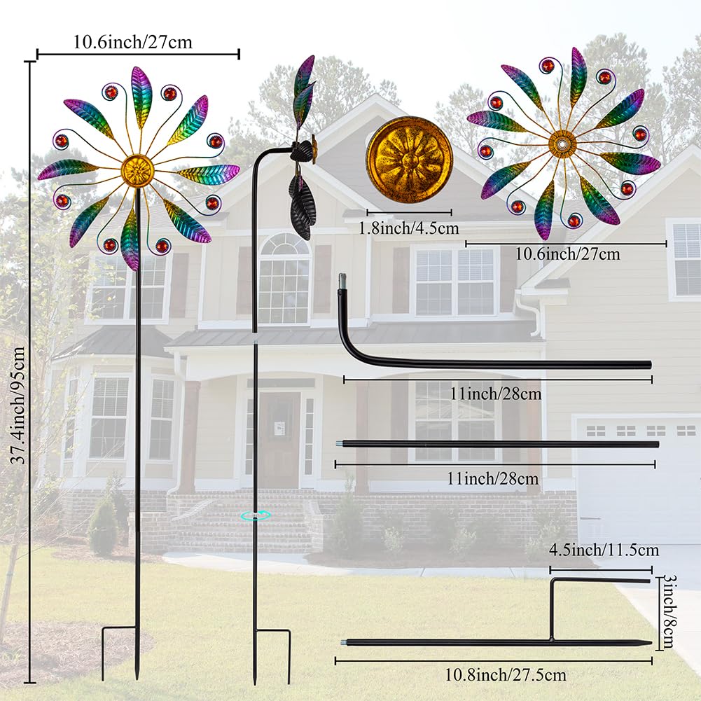 VEWOSTAR wind spinner with purple blades adding dynamic motion to garden