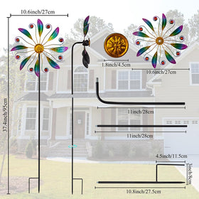 VEWOSTAR wind spinner with purple blades adding dynamic motion to garden
