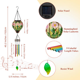 VEWOSTAR solar-powered wind chimes glow at night for outdoor lighting.