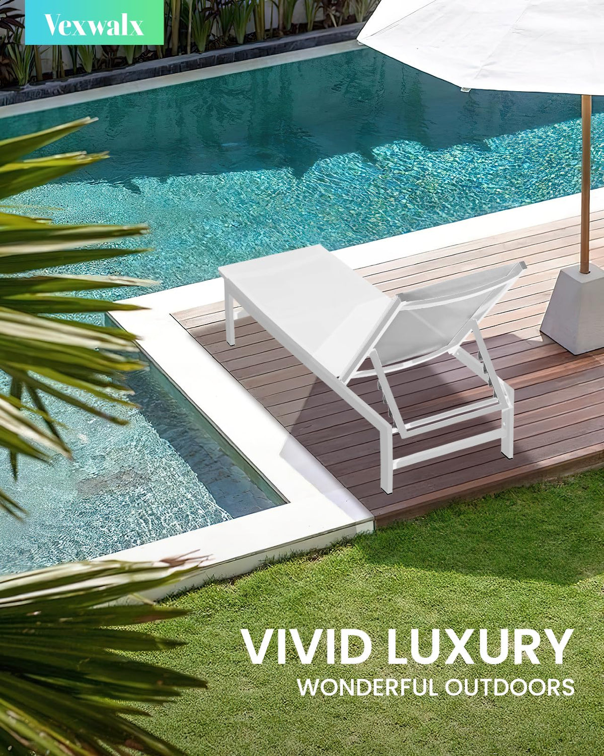 Vexwalx 5-position recline backrest offers customizable comfort for sunbathing and reading