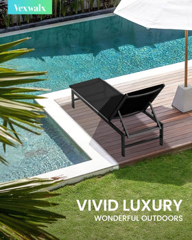 Vexwalx aluminum chaise with 5-position recline for reading or sunbathing.