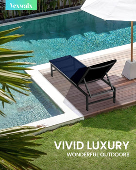 Vexwalx outdoor lounge chair navy blue recline position shows adjustable comfort