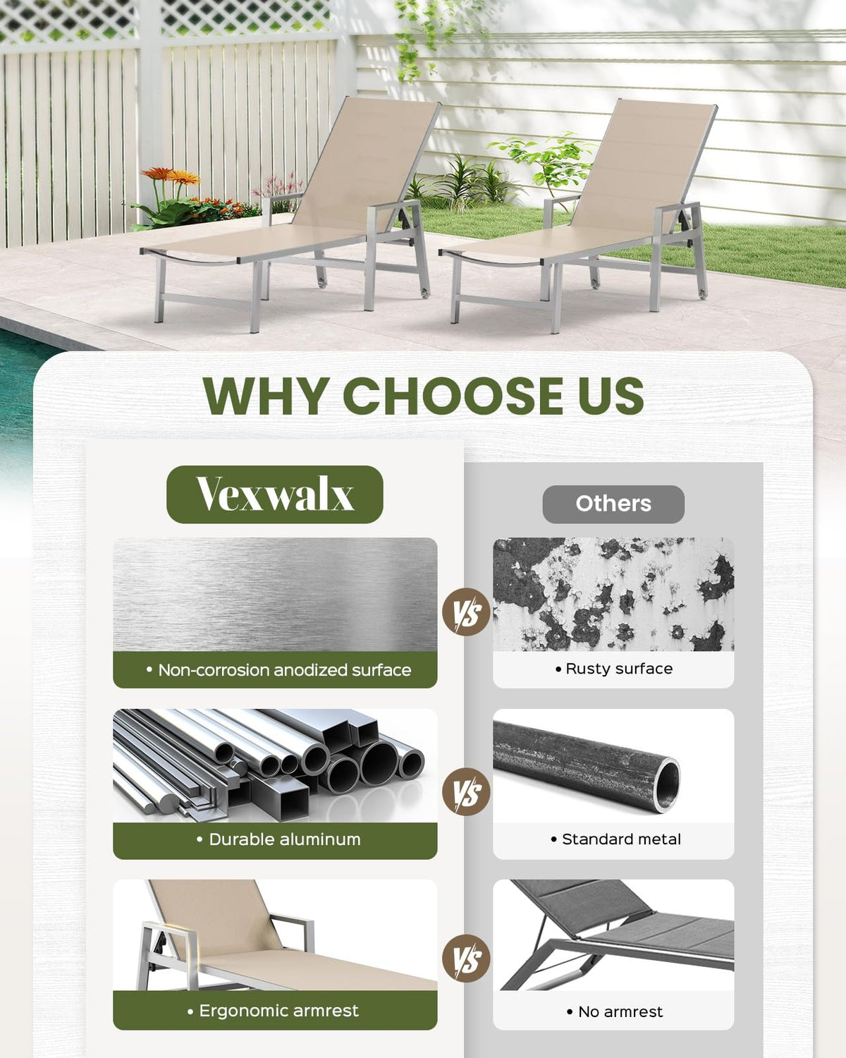 Easy assembly of the Vexwalx patio chaise with included parts and guide.
