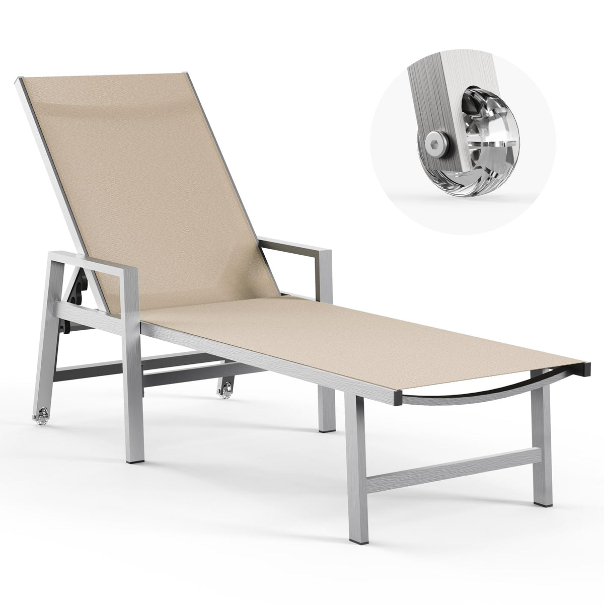 Vexwalx patio chaise lounge chair with wheels and armrests, ideal for poolside lounging and easy repositioning.