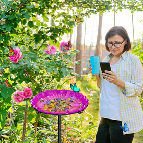 Bright garden decor attracts bees and butterflies for a lively outdoor space.
