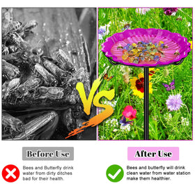 Flower-design bee waterer adds color and attraction to the yard.