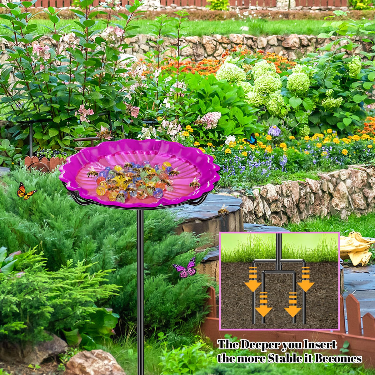 VeyFolzin.st Bee Butterflies Watering Station – Standing Bee Feeder (Rose)