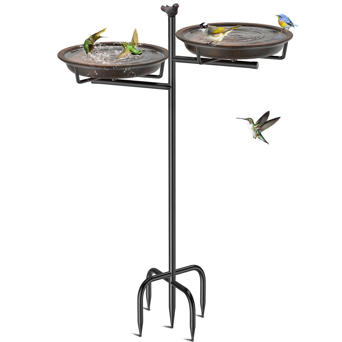 VeyFolzin.st bird bath outdoors with retro brown finish to attract garden birds.