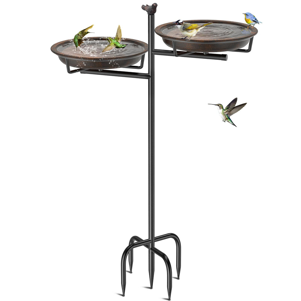 VeyFolzin.st bird bath outdoors with retro brown finish to attract garden birds.