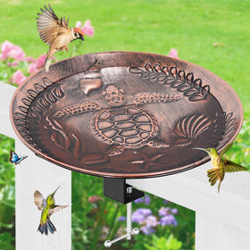 VeyFolzin.st deck-mounted birdbath in vintage copper turtle attracts birds to your patio.