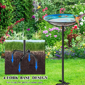 VeyFolzin.st blue vintage-style bird bath enhances patio or lawn decor