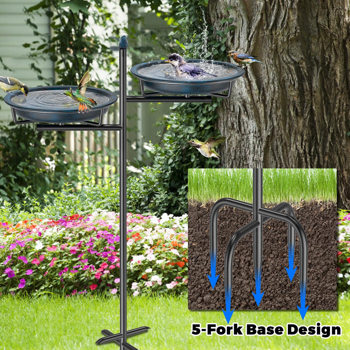 Sturdy metal stake keeps the VeyFolzin.st bird bath stable in windy gardens.