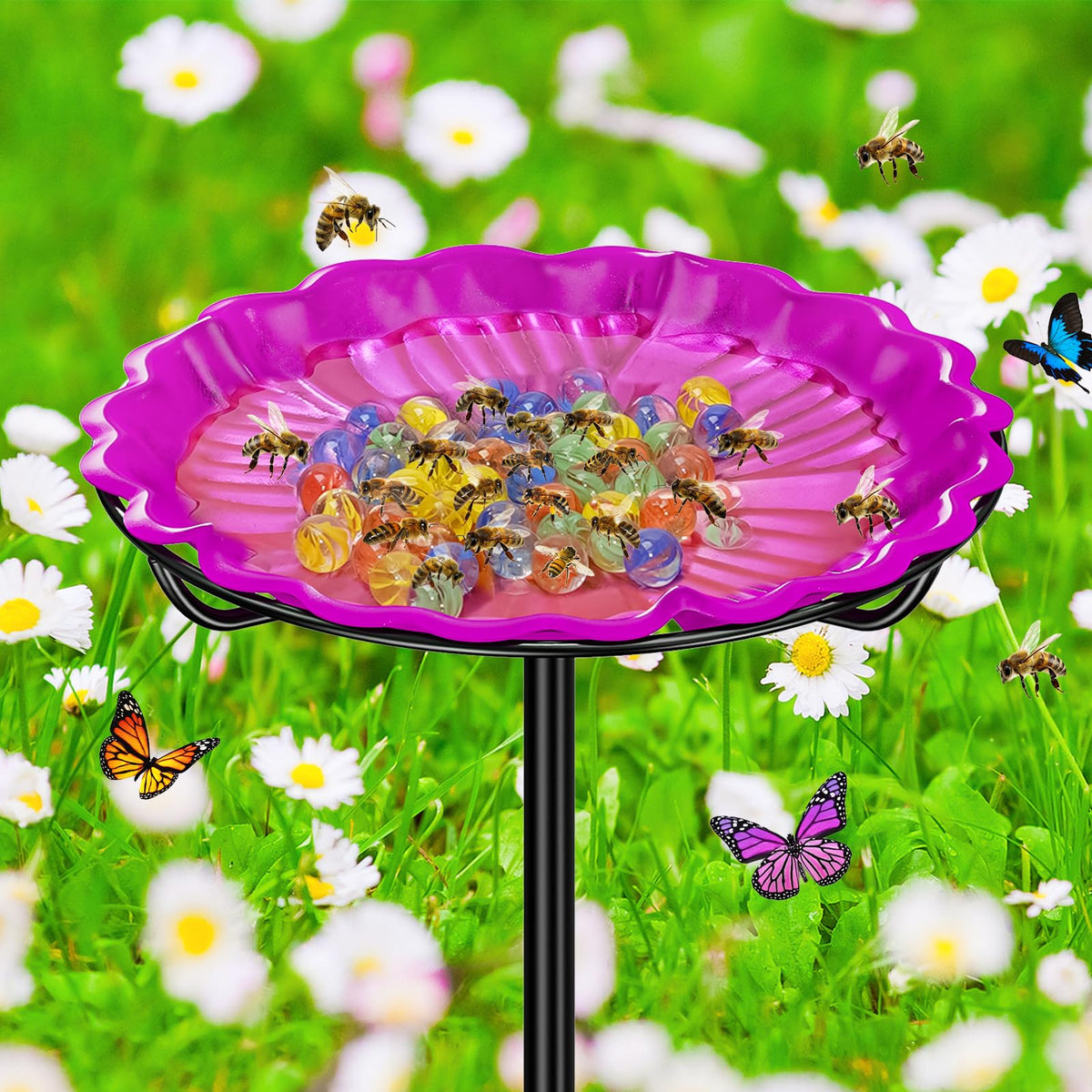 VeyFolzin.st standing bee feeder in rose color for stable outdoor use.