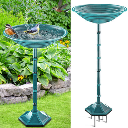 VeyFolzin.st birdbath with pedestal provides stable outdoor support on decks and patios.