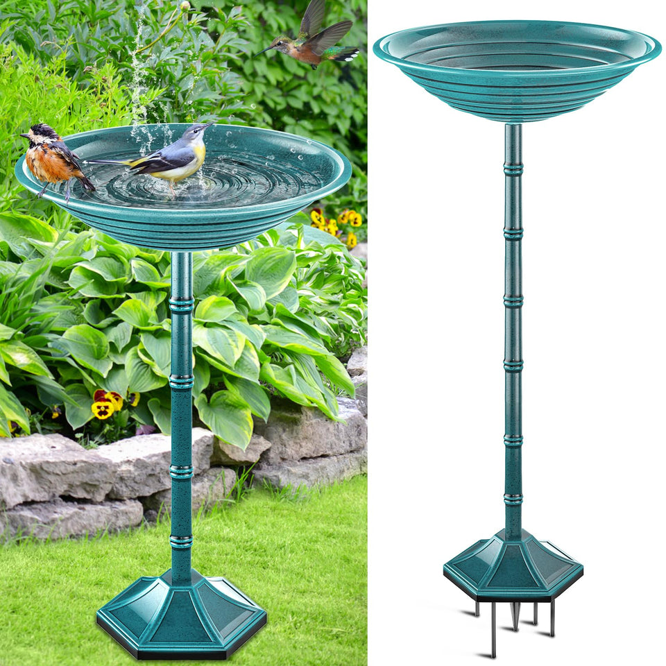 VeyFolzin.st birdbath with pedestal provides stable outdoor support on decks and patios.