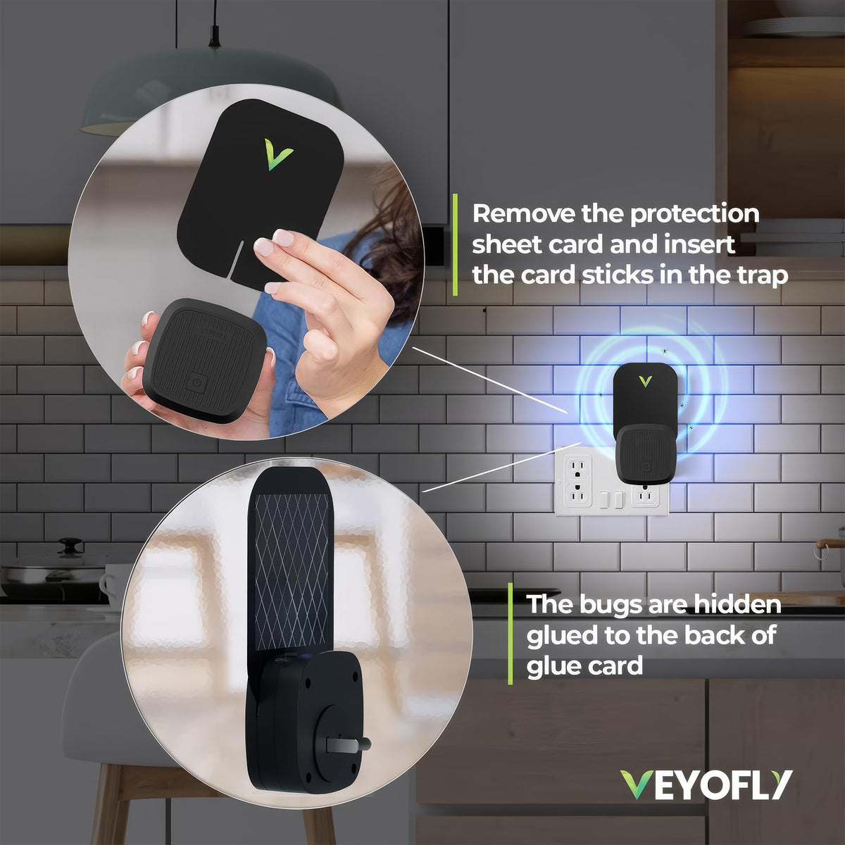 VEYOFLY plug-in refill images show scent-free, low-maintenance control