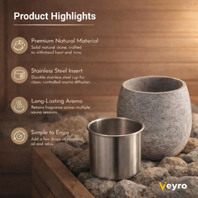 Veyro elegant stone body blends with sauna decor.