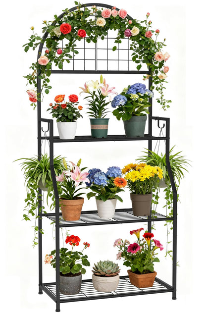 VGMiu 3 tier plant stand displaying indoor and outdoor greenery with a sturdy frame.