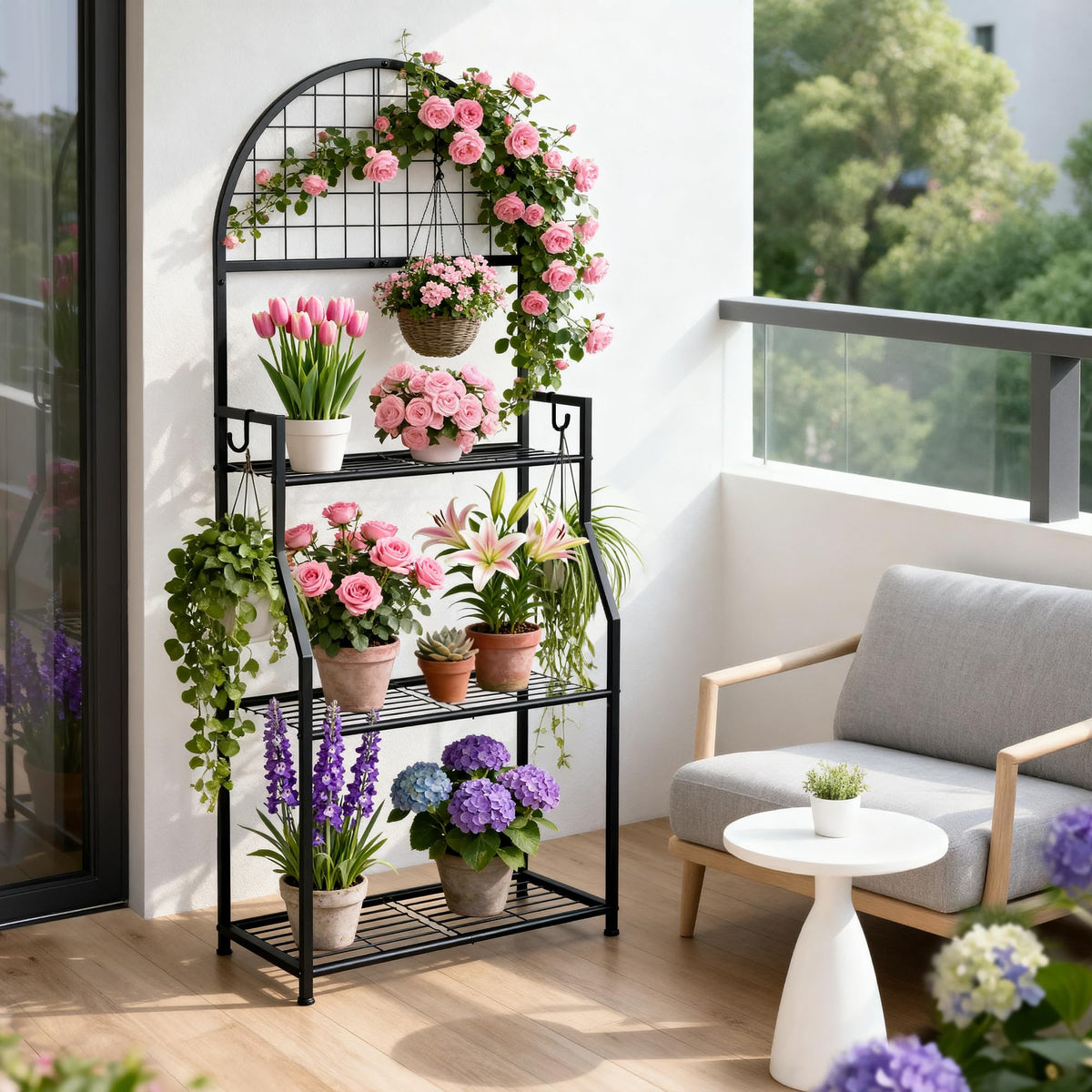 VGMiu upper grid pots hanging feature for small plants and decorative accents.