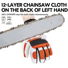 Vgo... Chainsaw gloves palm made of premium goatskin for dexterity