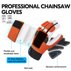 Vgo chainsaw gloves back stopper patch adds protection during tough cuts.