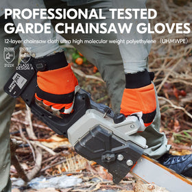 Vgo chainsaw gloves orange back for high visibility and breathability.