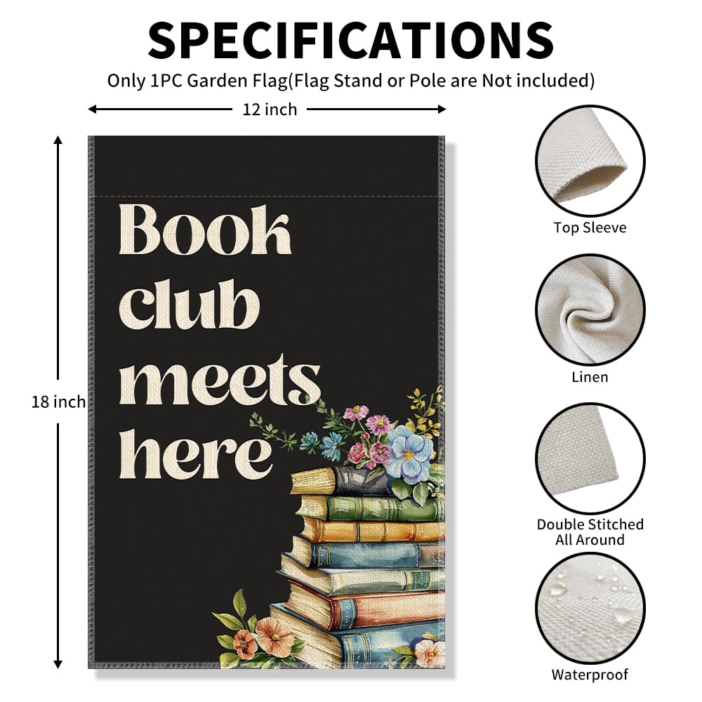 Vgrti Book Club Meets Here garden flag double-sided print stays vivid from both sides.