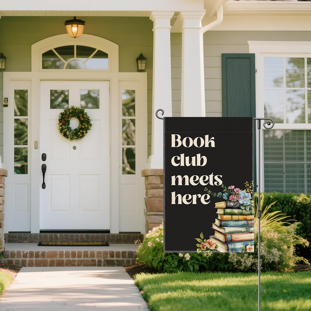 Vgrti Book Club Meets Here garden flag makes a thoughtful housewarming or readers gift.