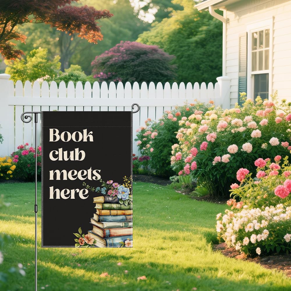 Vgrti Book Club Meets Here garden flag adds seasonal decor to any garden or porch.