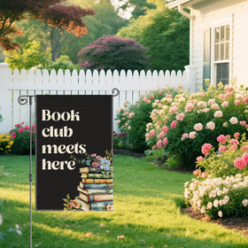 Vgrti Book Club Meets Here garden flag adds seasonal decor to any garden or porch.