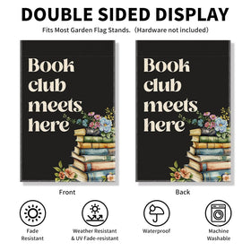 Vgrti Book Club Meets Here garden flag weatherproof polyester withstands sun and rain.