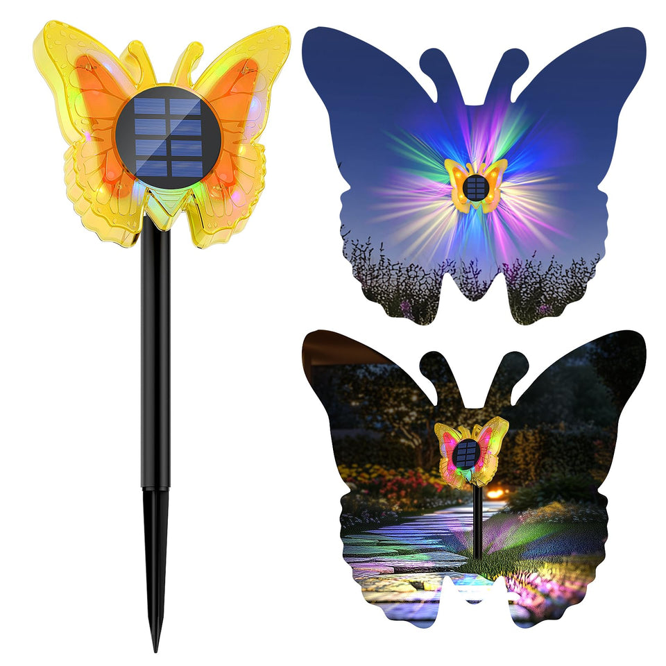VGYVGYCC solar butterfly with 3D glow lighting up the garden at night