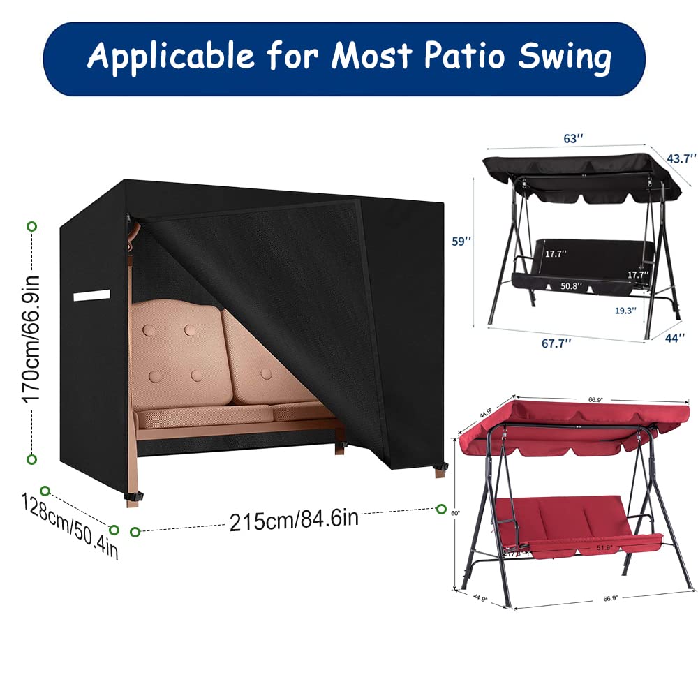 Viadom outdoor swing cover 3-seater back view shows full enclosure and fit