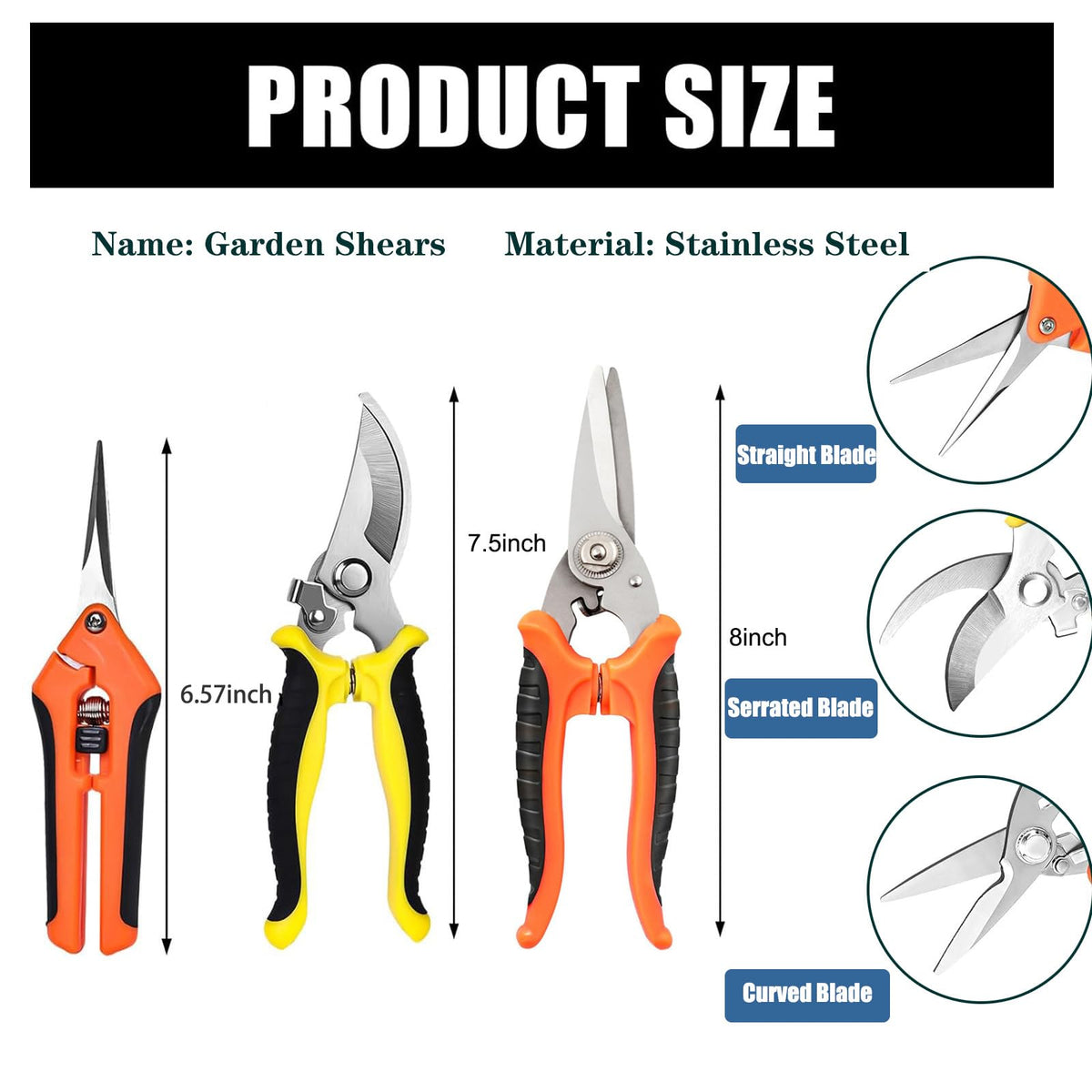 Viadom pruning shears 3-pack with ergonomic rubber grips for comfortable handling