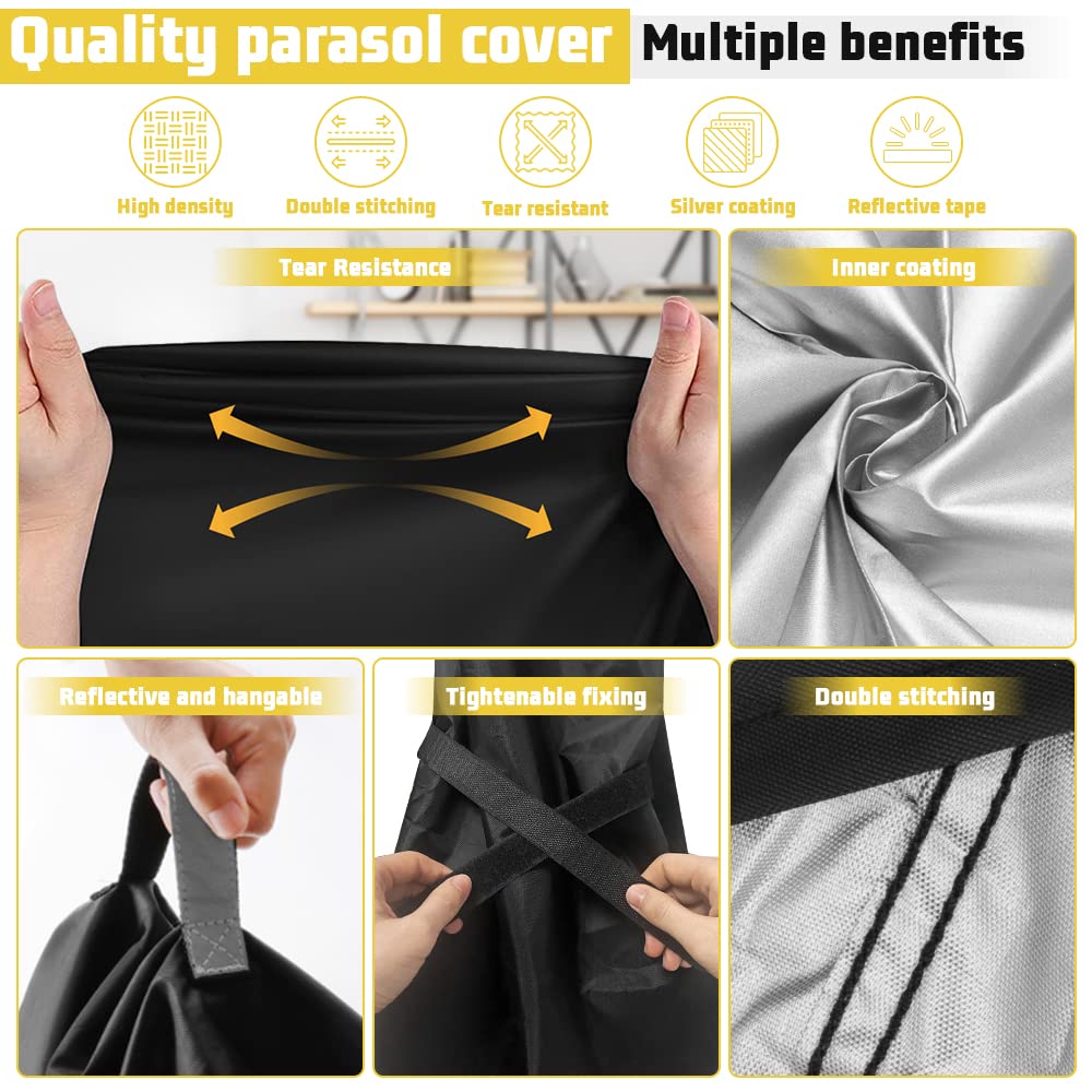 Viadom tear-resistant UV-coated fabric shields the umbrella from sun and wear.