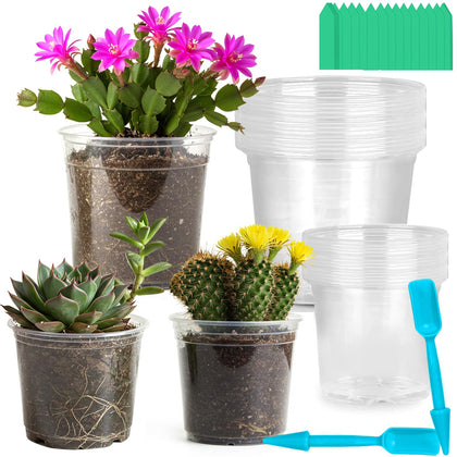 Viaoone clear nursery pots 3.7 inch with transparent walls for root monitoring.