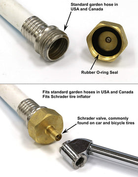 Vibrant Yard brass Schrader valve to garden hose adapter suitable for hoses.