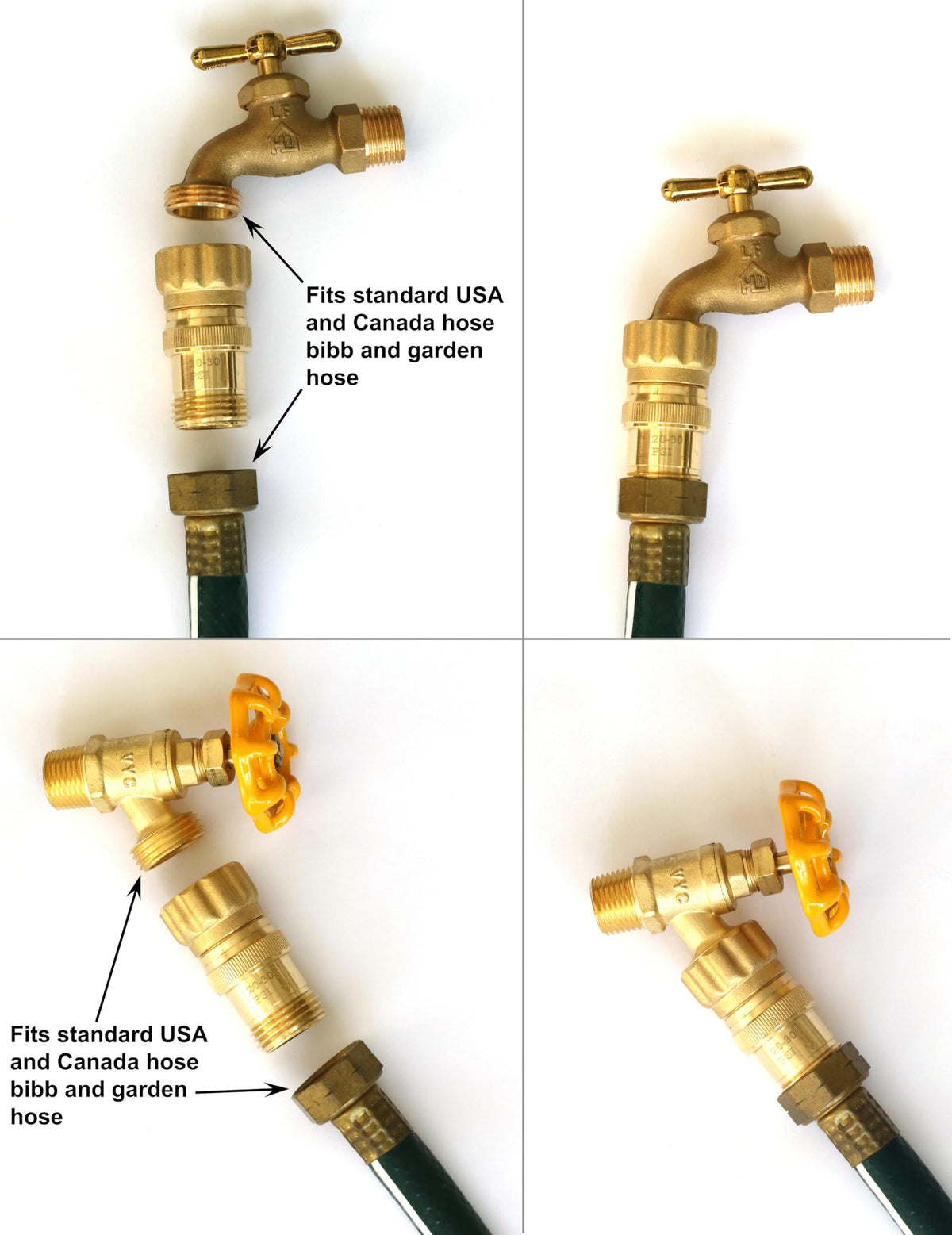 Vibrant Yard Co regulator back panel illustrating universal 3/4 inch connections for easy install.