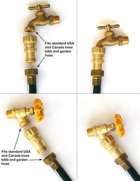 Vibrant Yard Co regulator back panel illustrating universal 3/4 inch connections for easy install.