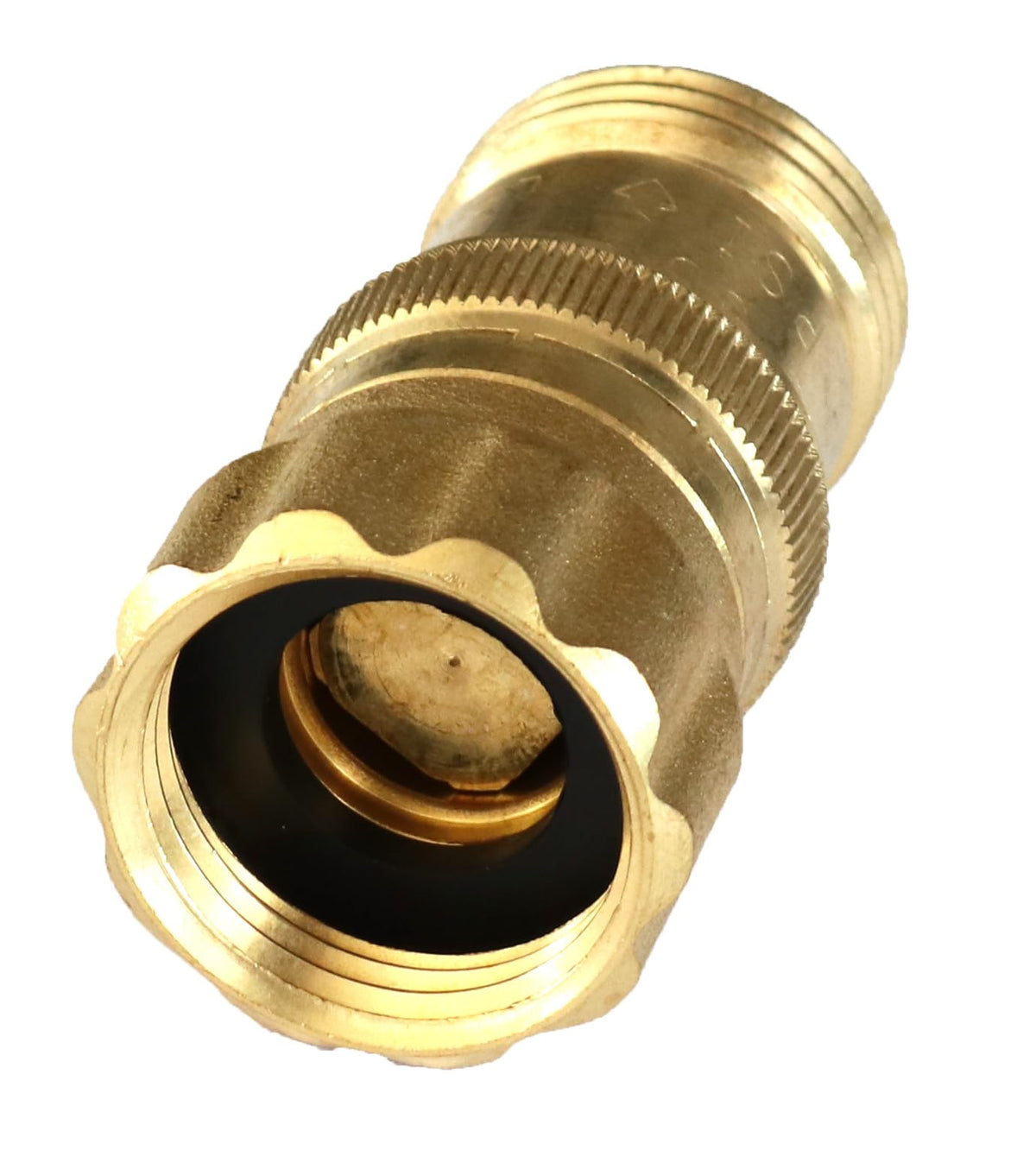 Vibrant Yard drip regulator side view showing durable brass body for reliable irrigation.