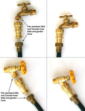 Vibrant Yard regulator connected to a standard hose bib for easy installation.