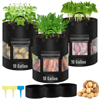 VICAMB 3-pack 10gal potato grow bags with full 360° visibility for easy progress checks