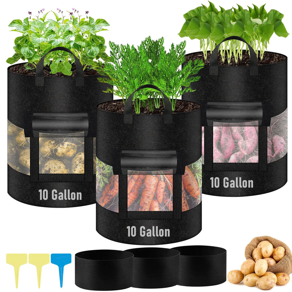 VICAMB 3-pack 10gal potato grow bags with full 360° visibility for easy progress checks